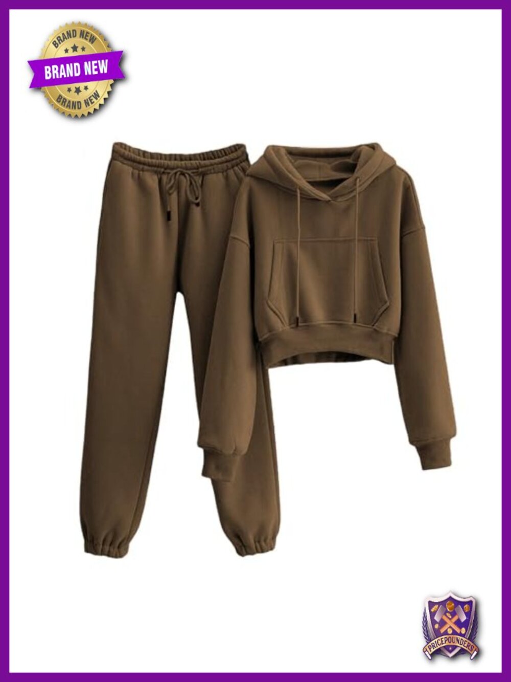 Womens Fleece Lined Crop Hoodie Jogger Sweatpant 2 Piece Sweat Set